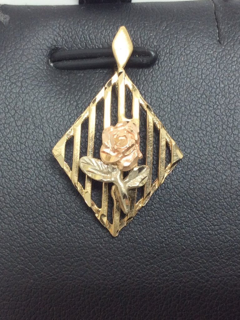 14k Yellow/Rose Real Solid Gold Pendant Rose Flower Pendant Charm 2.10grams